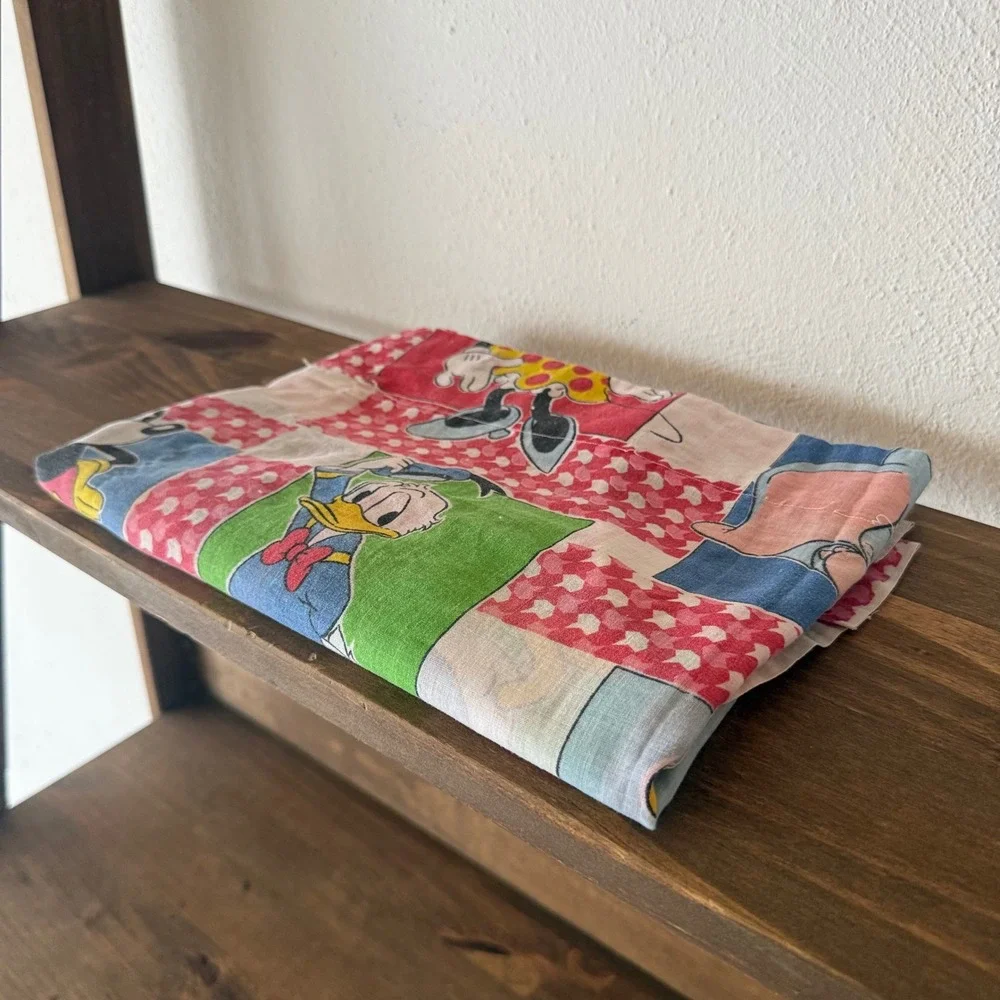 Vintage Walt Disney Productions Character Patchwork Fabric Mickey Donald 46x43